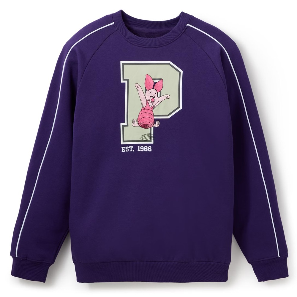 NWT Disney Winnie the Pooh Purple Sweatshirt with Piglet Patch adult size Small